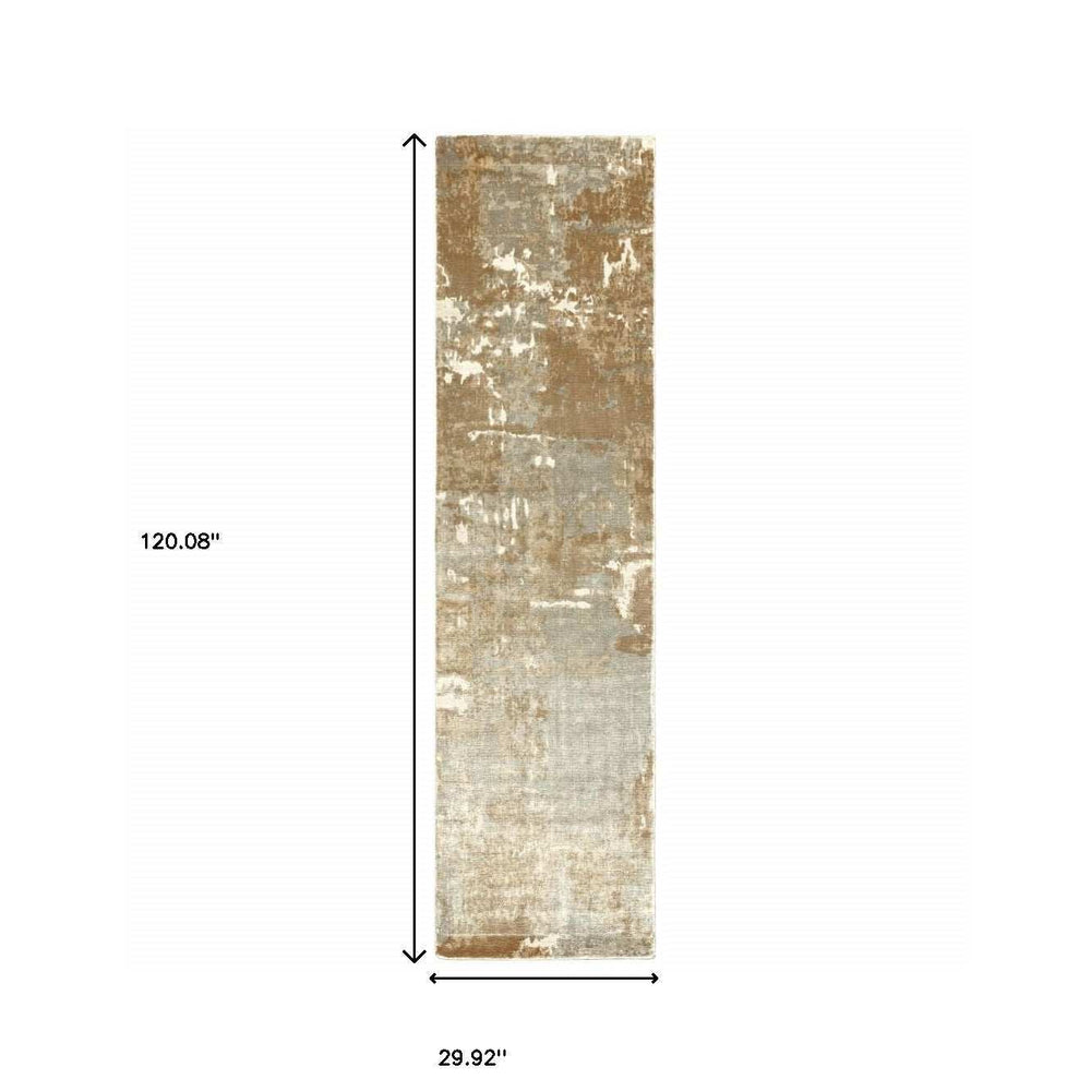 2' X 10' Grey And Brown Abstract Hand Loomed Stain Resistant Runner Rug - Homeroots - Flyclothing LLC