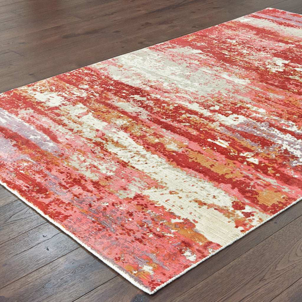 10' X 14' Pink And Red Abstract Hand Loomed Stain Resistant Area Rug - Homeroots - Flyclothing LLC
