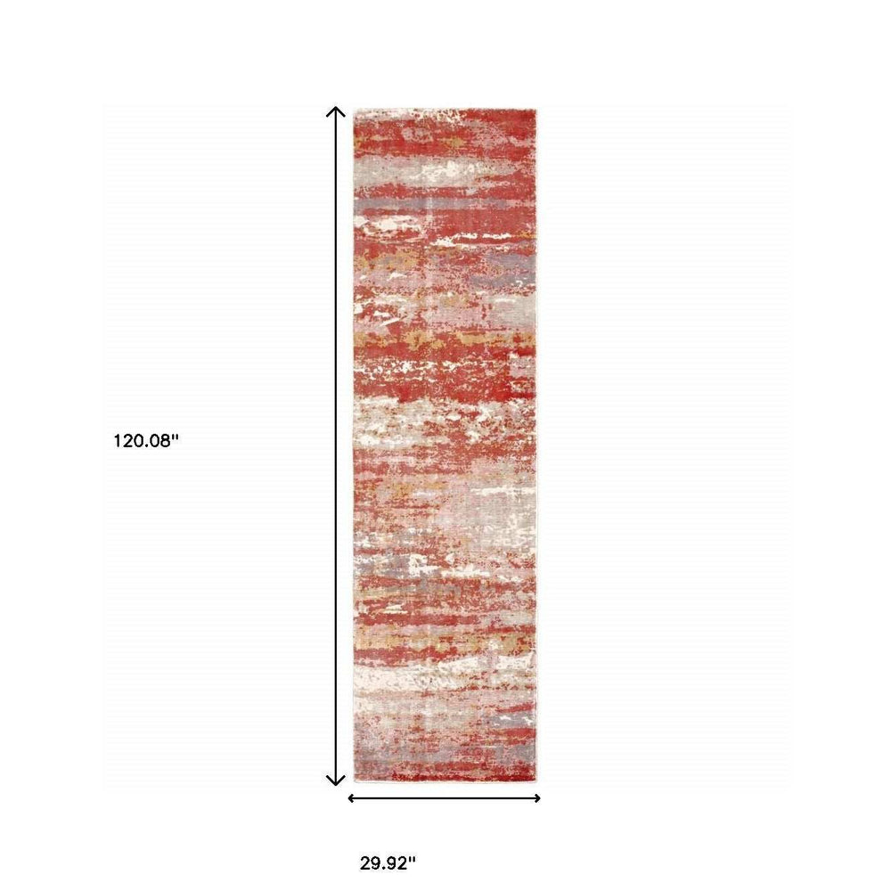 2' X 10' Pink And Red Abstract Hand Loomed Stain Resistant Runner Rug - Homeroots - Flyclothing LLC