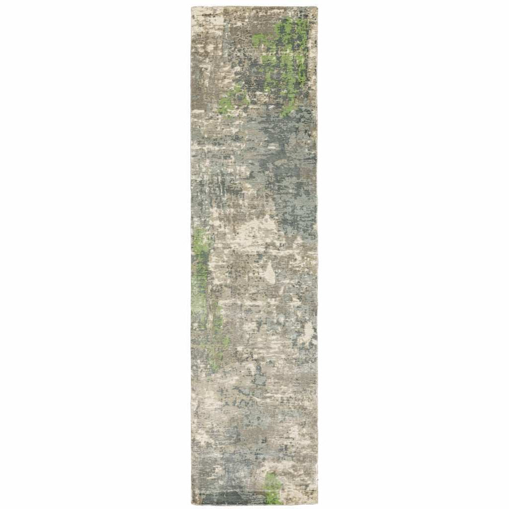 2' X 10' Blue And Green Abstract Hand Loomed Stain Resistant Runner Rug - Homeroots - Flyclothing LLC