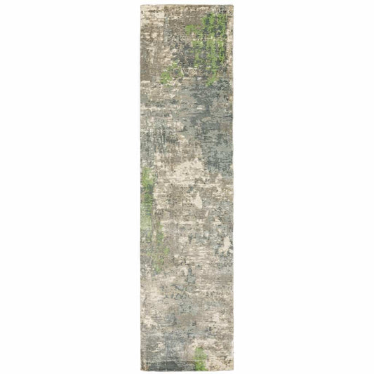 2' X 10' Blue And Green Abstract Hand Loomed Stain Resistant Runner Rug - Homeroots - Flyclothing LLC