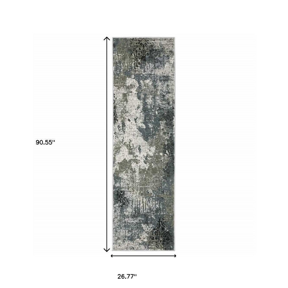 2' X 8' Ivory Grey Charcoal Blue And Navy Abstract Power Loom Stain Resistant Runner Rug - Homeroots - Flyclothing LLC