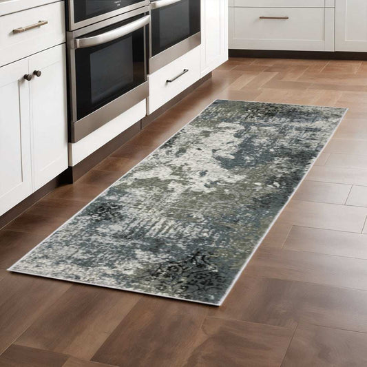 2' X 8' Ivory Grey Charcoal Blue And Navy Abstract Power Loom Stain Resistant Runner Rug - Homeroots - Flyclothing LLC
