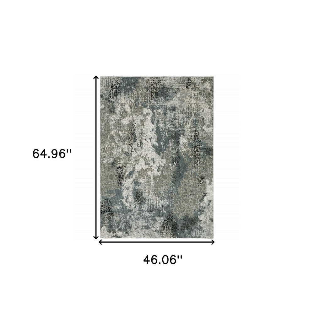 4' X 6' Ivory Grey Charcoal Blue And Navy Abstract Power Loom Stain Resistant Area Rug - Homeroots - Flyclothing LLC