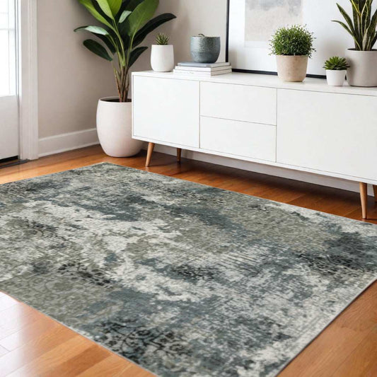 4' X 6' Ivory Grey Charcoal Blue And Navy Abstract Power Loom Stain Resistant Area Rug - Homeroots - Flyclothing LLC
