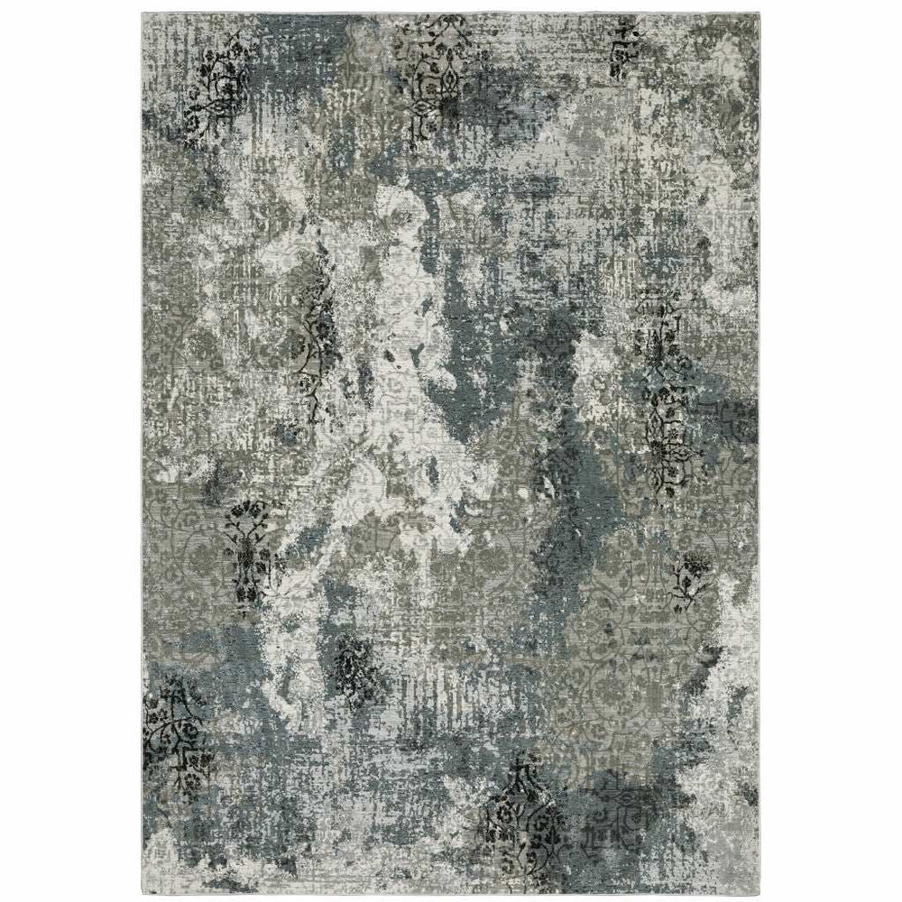5' X 8' Ivory Grey Charcoal Blue And Navy Abstract Power Loom Stain Resistant Area Rug - Homeroots - Flyclothing LLC