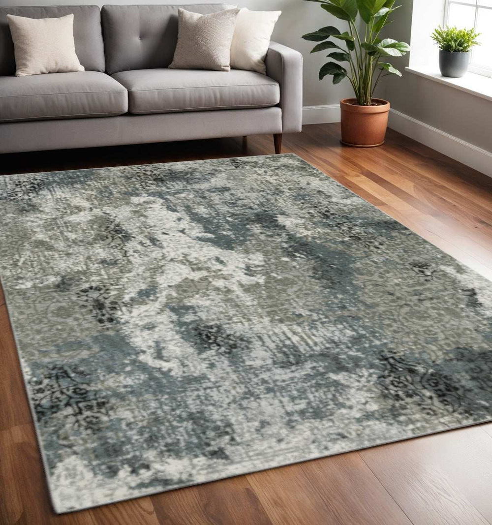 5' X 8' Ivory Grey Charcoal Blue And Navy Abstract Power Loom Stain Resistant Area Rug - Homeroots - Flyclothing LLC