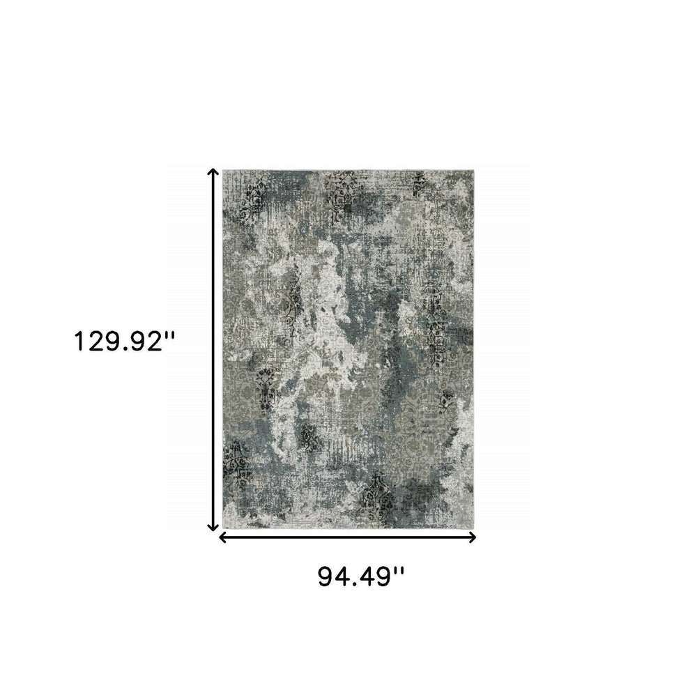 8' X 11' Ivory Grey Charcoal Blue And Navy Abstract Power Loom Stain Resistant Area Rug - Homeroots - Flyclothing LLC