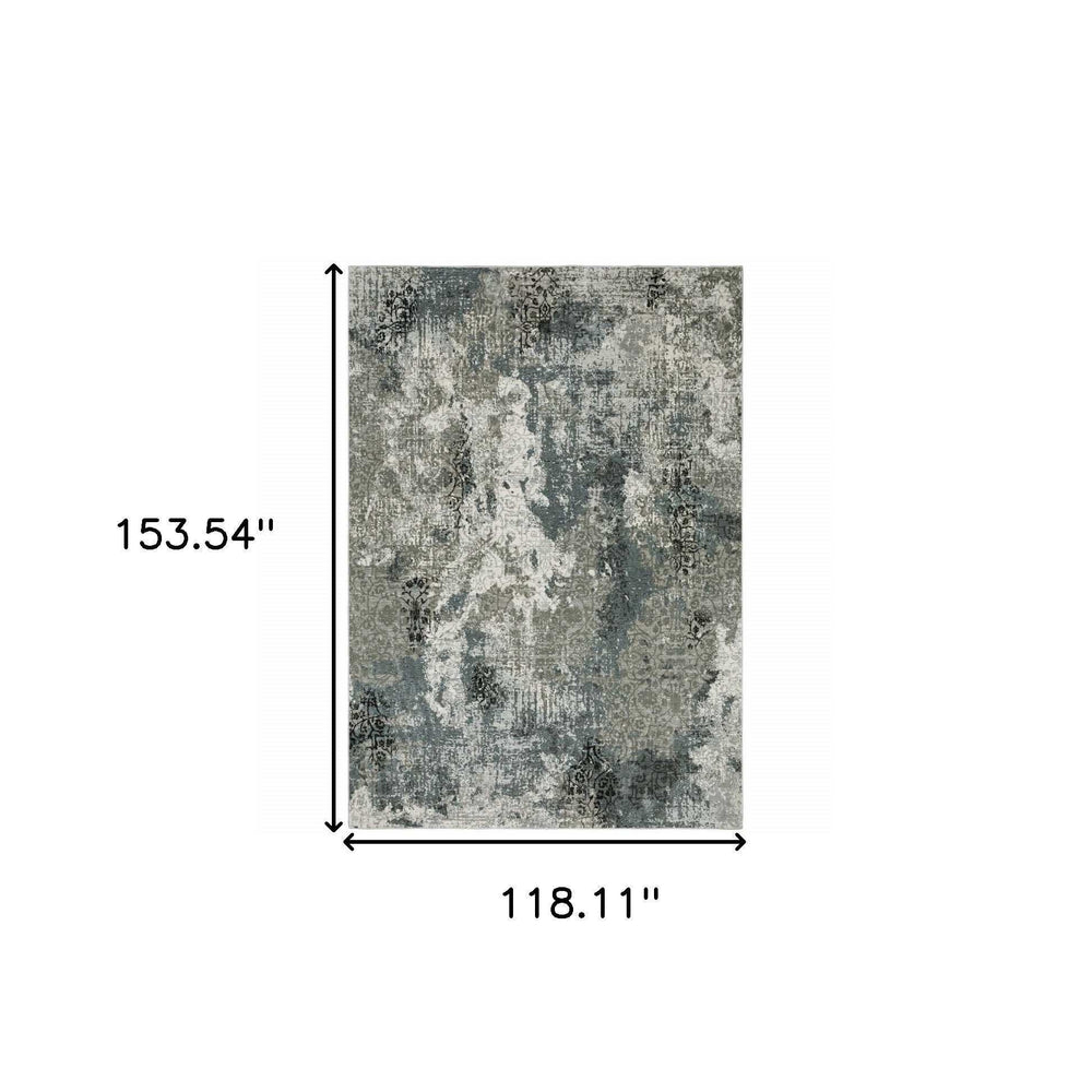 10' X 13' Ivory Grey Charcoal Blue And Navy Abstract Power Loom Stain Resistant Area Rug - Homeroots - Flyclothing LLC