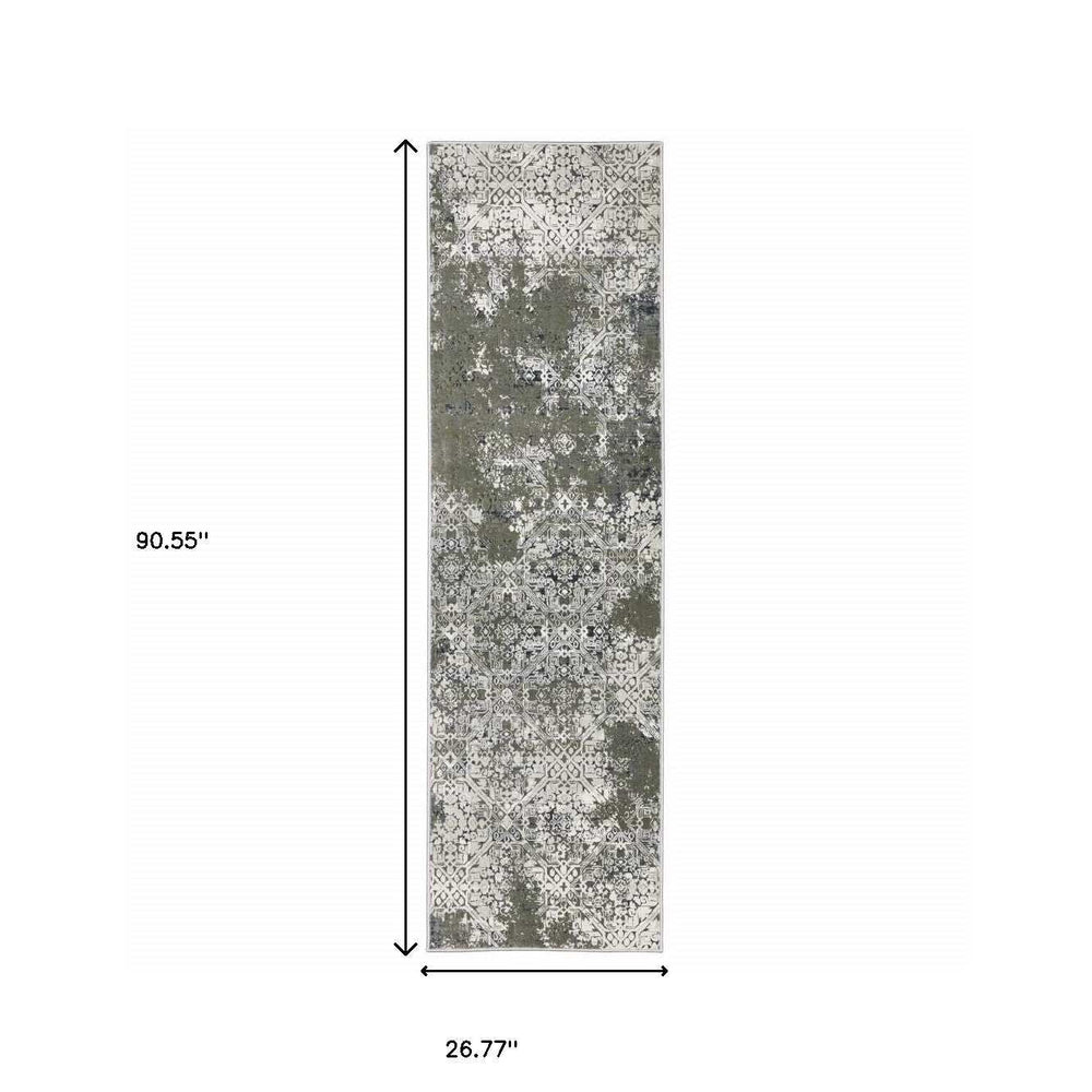 2' X 8' Ivory Grey Blue And Taupe Abstract Power Loom Stain Resistant Runner Rug - Homeroots - Flyclothing LLC