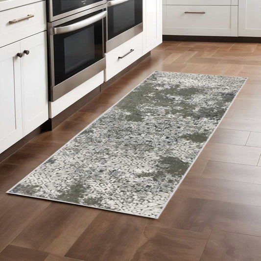 2' X 8' Ivory Grey Blue And Taupe Abstract Power Loom Stain Resistant Runner Rug - Homeroots - Flyclothing LLC