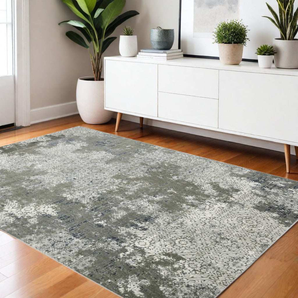 4' X 6' Ivory Grey Blue And Taupe Abstract Power Loom Stain Resistant Area Rug - Homeroots - Flyclothing LLC