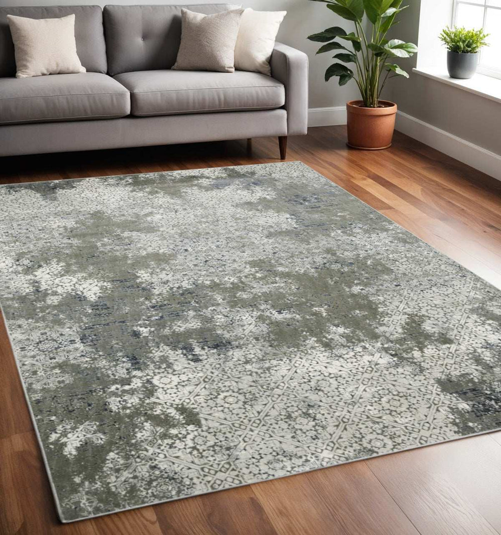 5' X 8' Ivory Grey Blue And Taupe Abstract Power Loom Stain Resistant Area Rug - Homeroots - Flyclothing LLC