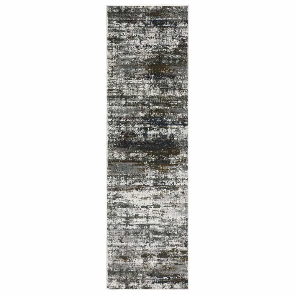 2' X 8' Ivory Charcoal Grey Blue Rust And Brown Abstract Power Loom Stain Resistant Runner Rug - Homeroots - Flyclothing LLC