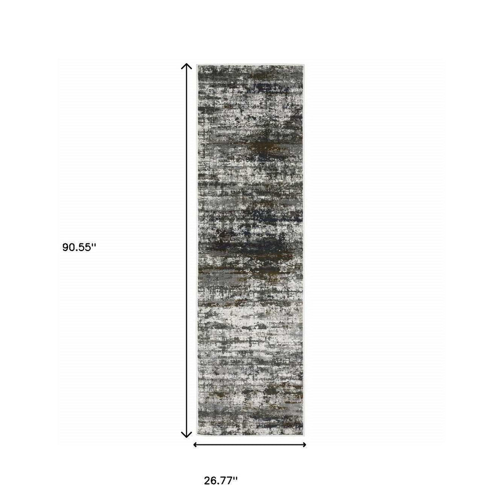 2' X 8' Ivory Charcoal Grey Blue Rust And Brown Abstract Power Loom Stain Resistant Runner Rug - Homeroots - Flyclothing LLC