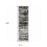 2' X 8' Ivory Charcoal Grey Blue Rust And Brown Abstract Power Loom Stain Resistant Runner Rug - Homeroots - Flyclothing LLC