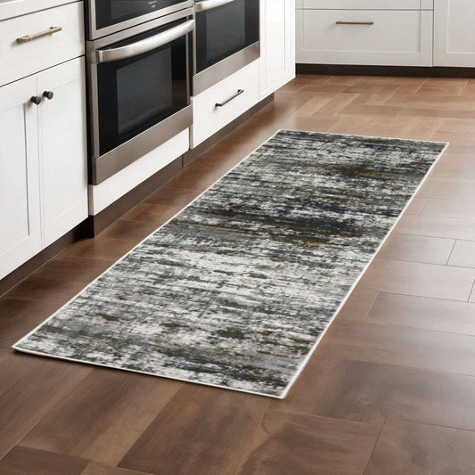 2' X 8' Ivory Charcoal Grey Blue Rust And Brown Abstract Power Loom Stain Resistant Runner Rug - Homeroots - Flyclothing LLC