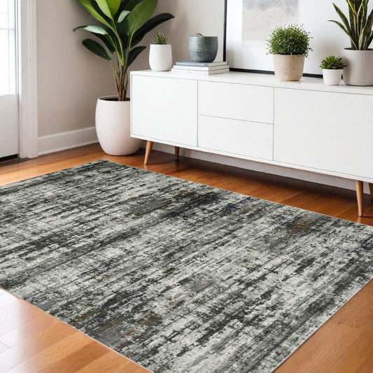 4' X 6' Ivory Charcoal Grey Blue Rust And Brown Abstract Power Loom Stain Resistant Area Rug - Homeroots - Flyclothing LLC