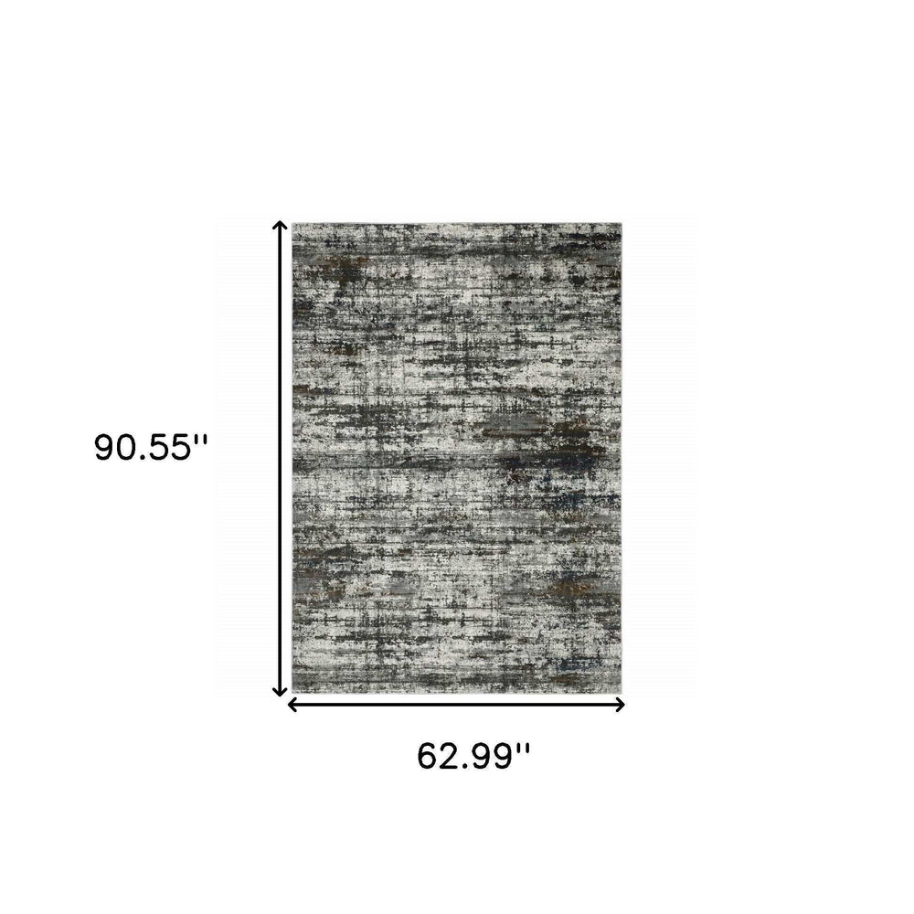 5' X 8' Ivory Charcoal Grey Blue Rust And Brown Abstract Power Loom Stain Resistant Area Rug - Homeroots - Flyclothing LLC