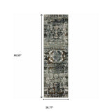 2' X 8' Ivory Charcoal Grey Blue Rust Gold And Brown Oriental Power Loom Stain Resistant Runner Rug - Homeroots - Flyclothing LLC