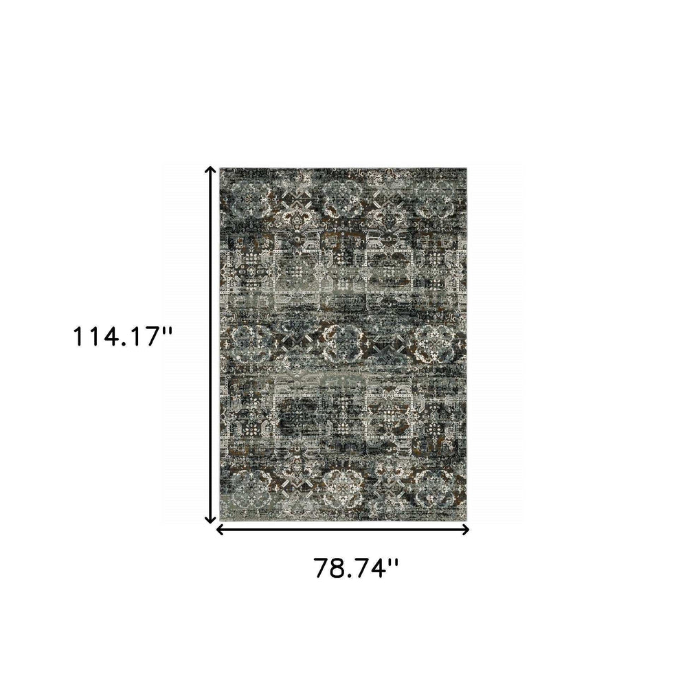 6' X 9' Ivory Charcoal Grey Blue Rust Gold And Brown Oriental Power Loom Stain Resistant Area Rug - Homeroots - Flyclothing LLC