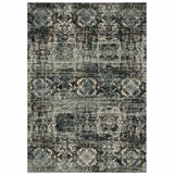 8' X 11' Ivory Charcoal Grey Blue Rust Gold And Brown Oriental Power Loom Stain Resistant Area Rug - Homeroots - Flyclothing LLC