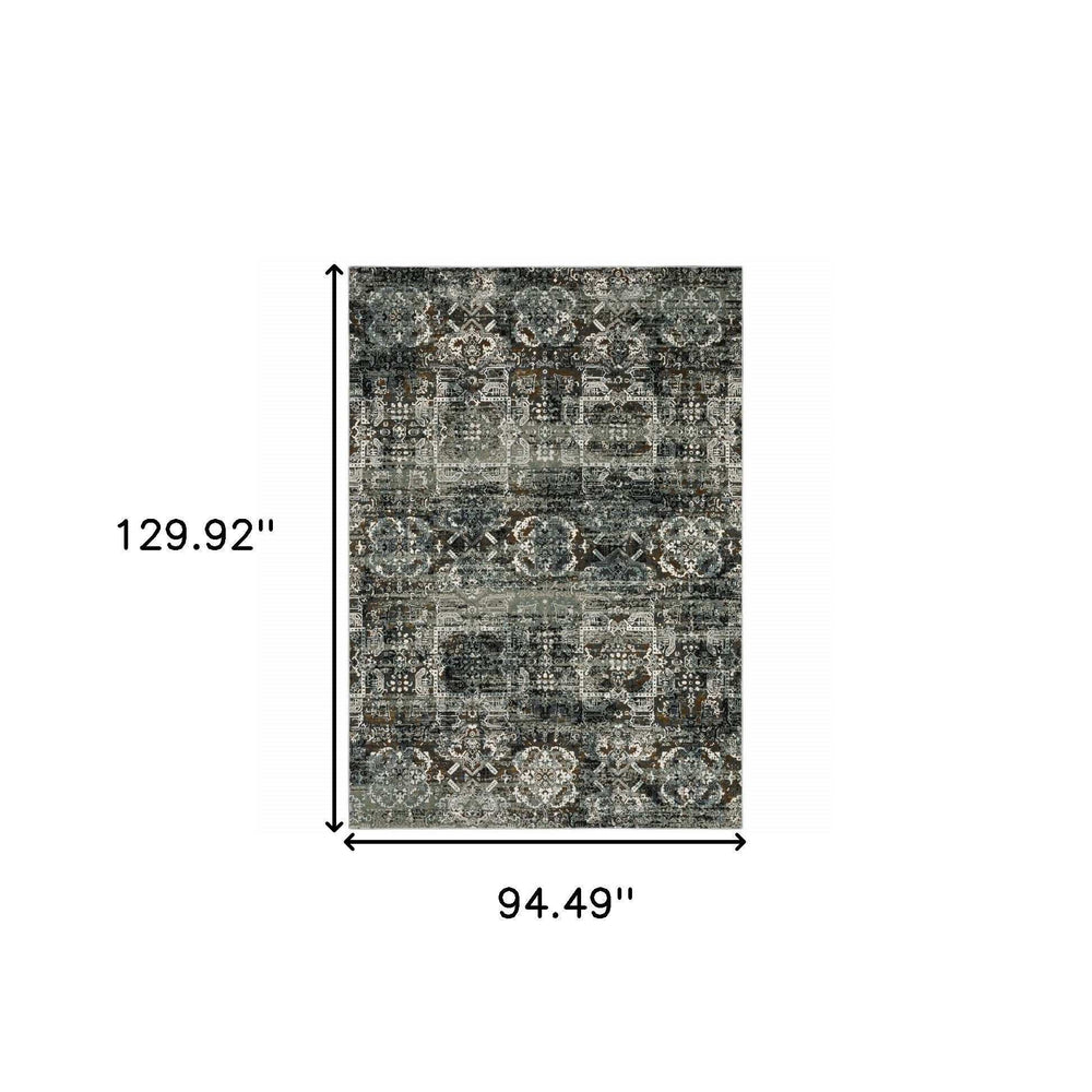 8' X 11' Ivory Charcoal Grey Blue Rust Gold And Brown Oriental Power Loom Stain Resistant Area Rug - Homeroots - Flyclothing LLC