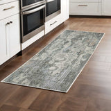2' X 8' Ivory Grey Charcoal Blue And Rust Oriental Power Loom Stain Resistant Runner Rug - Homeroots - Flyclothing LLC