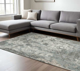 8' X 11' Ivory Grey Charcoal Blue And Rust Oriental Power Loom Stain Resistant Area Rug - Homeroots - Flyclothing LLC
