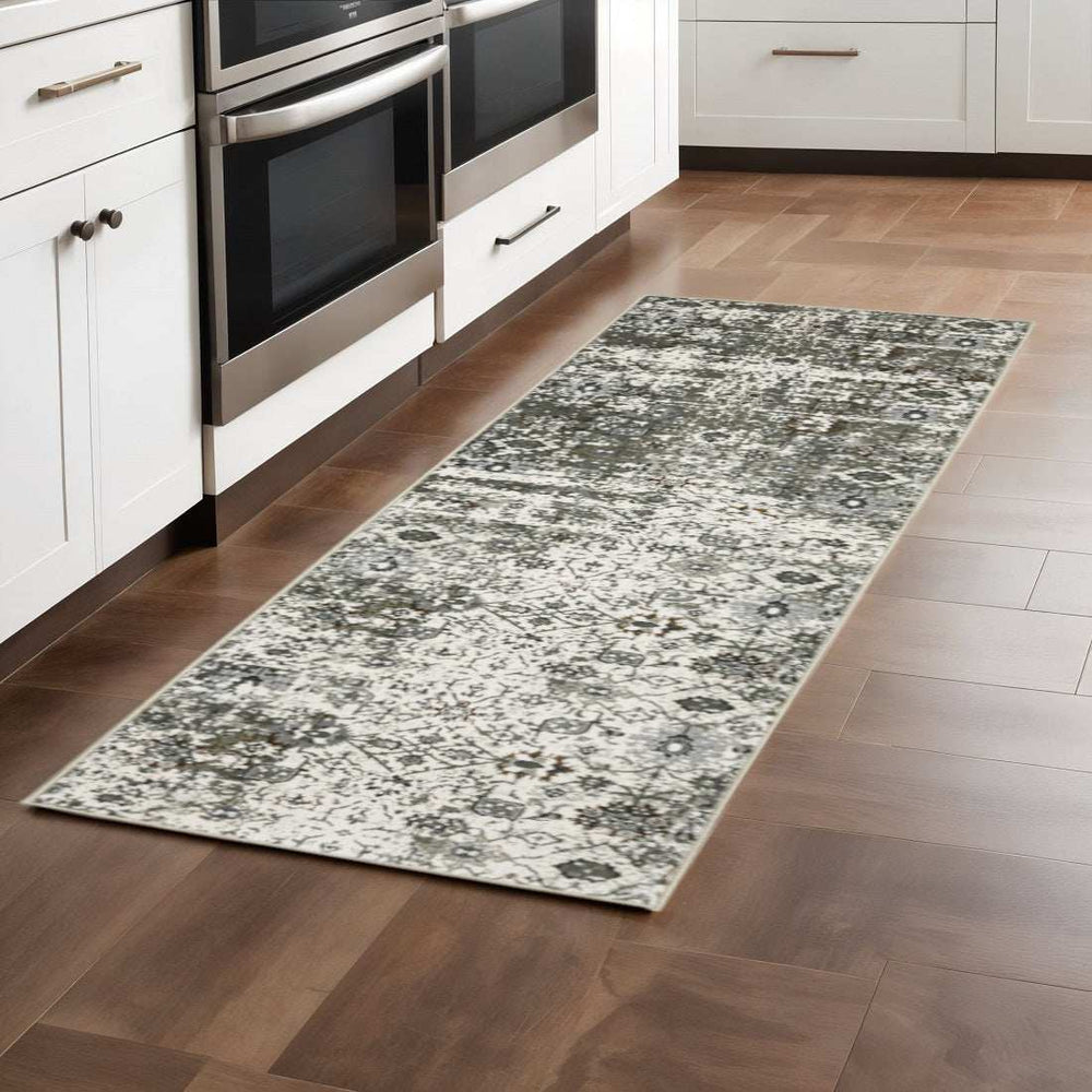 2' X 8' Ivory Grey Charcoal Rust Gold And Brown Oriental Power Loom Stain Resistant Runner Rug - Homeroots - Flyclothing LLC
