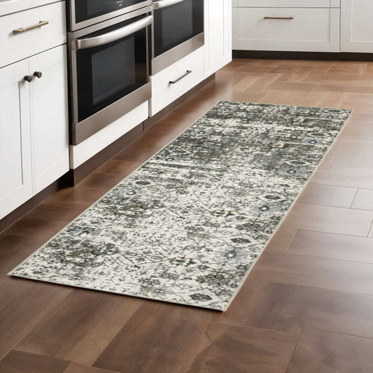 2' X 8' Ivory Grey Charcoal Rust Gold And Brown Oriental Power Loom Stain Resistant Runner Rug - Homeroots - Flyclothing LLC