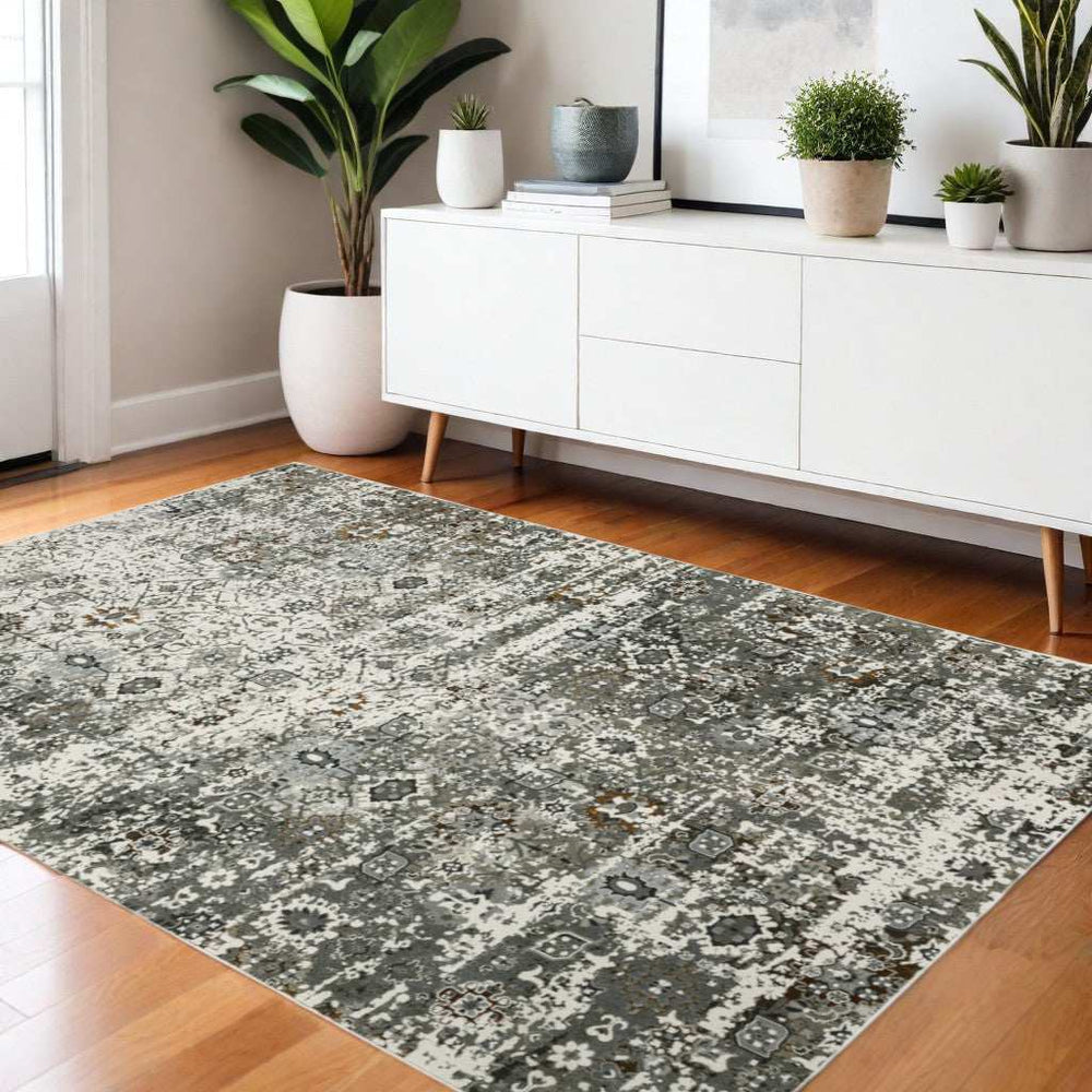 4' X 6' Ivory Grey Charcoal Rust Gold And Brown Oriental Power Loom Stain Resistant Area Rug - Homeroots - Flyclothing LLC