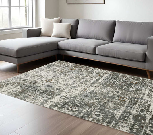 6' X 9' Ivory Grey Charcoal Rust Gold And Brown Oriental Power Loom Stain Resistant Area Rug - Homeroots - Flyclothing LLC