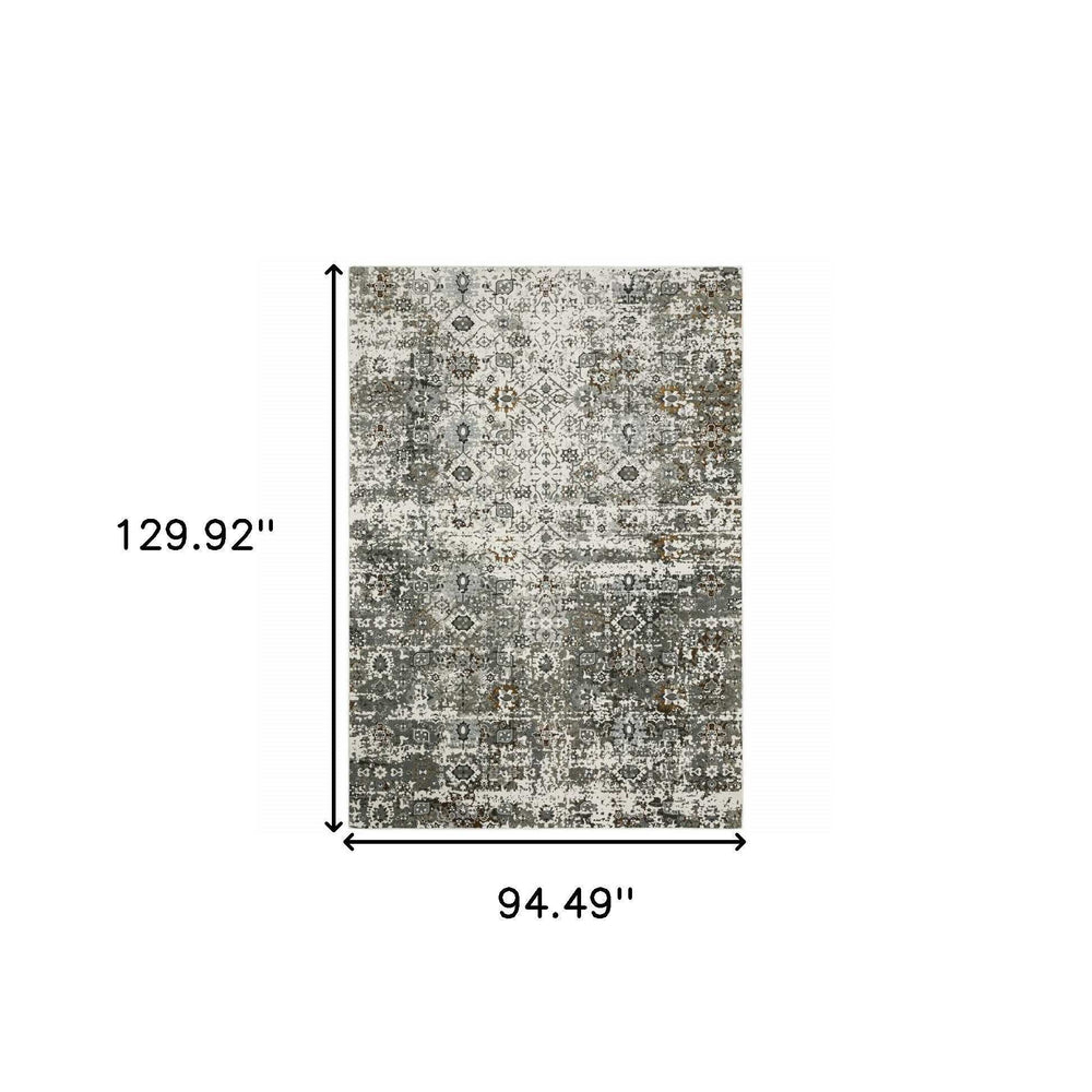 8' X 11' Ivory Grey Charcoal Rust Gold And Brown Oriental Power Loom Stain Resistant Area Rug - Homeroots - Flyclothing LLC