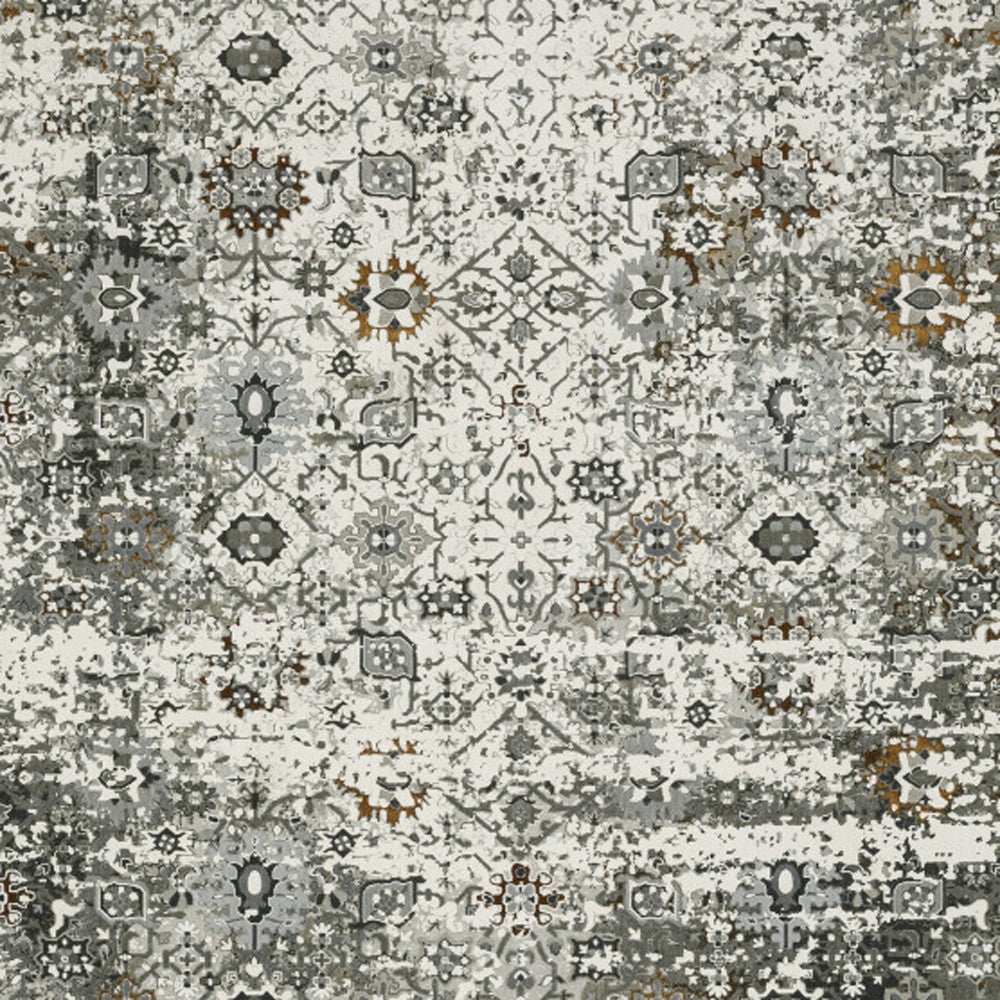 10' X 13' Ivory Grey Charcoal Rust Gold And Brown Oriental Power Loom Stain Resistant Area Rug - Homeroots - Flyclothing LLC