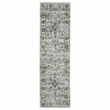 2' X 8' Ivory Grey Charcoal Blue And Taupe Oriental Power Loom Stain Resistant Runner Rug - Homeroots - Flyclothing LLC