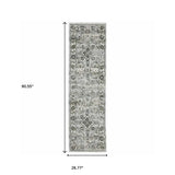 2' X 8' Ivory Grey Charcoal Blue And Taupe Oriental Power Loom Stain Resistant Runner Rug - Homeroots - Flyclothing LLC