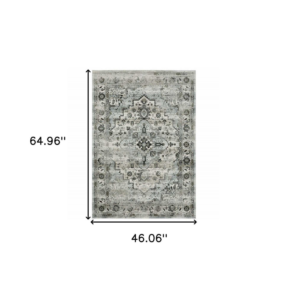 4' X 6' Ivory Grey Charcoal Blue And Taupe Oriental Power Loom Stain Resistant Area Rug - Homeroots - Flyclothing LLC