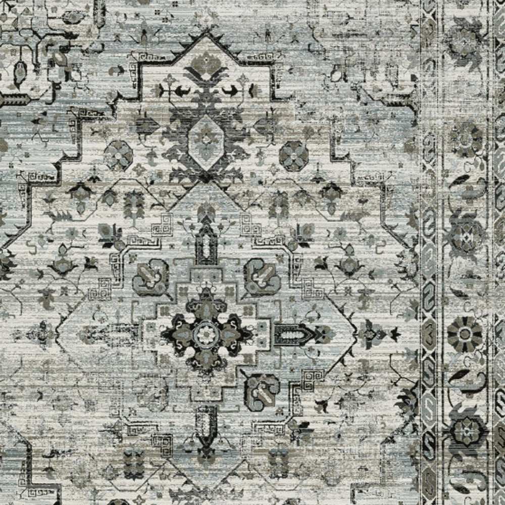 5' X 8' Ivory Grey Charcoal Blue And Taupe Oriental Power Loom Stain Resistant Area Rug - Homeroots - Flyclothing LLC