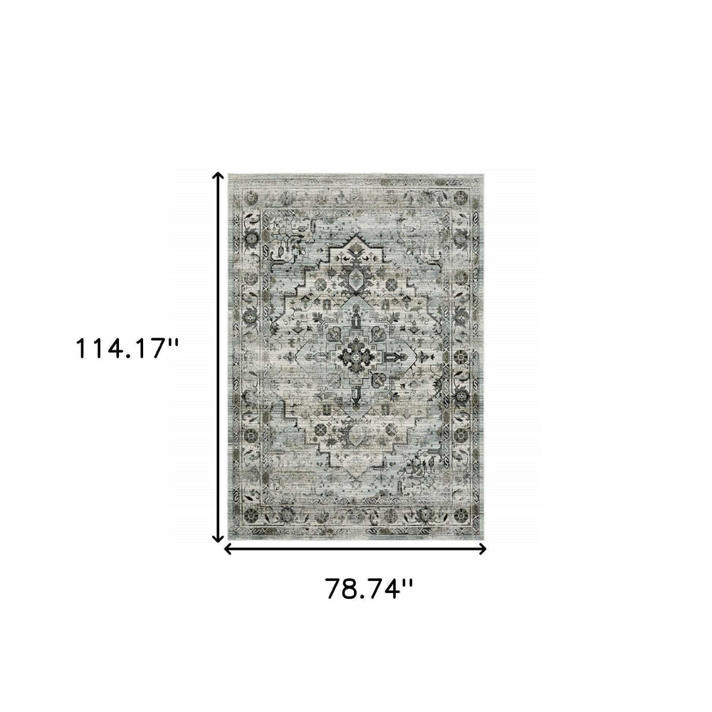 6' X 9' Ivory Grey Charcoal Blue And Taupe Oriental Power Loom Stain Resistant Area Rug - Homeroots - Flyclothing LLC