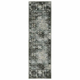 2' X 8' Charcoal Grey Blue Ivory And Taupe Oriental Power Loom Stain Resistant Runner Rug - Homeroots - Flyclothing LLC