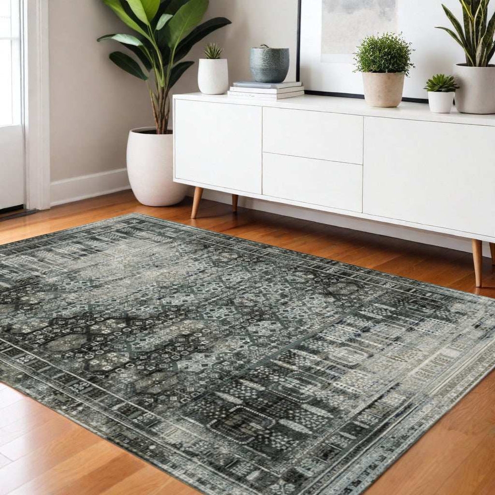 4' X 6' Charcoal Grey Blue Ivory And Taupe Oriental Power Loom Stain Resistant Area Rug - Homeroots - Flyclothing LLC