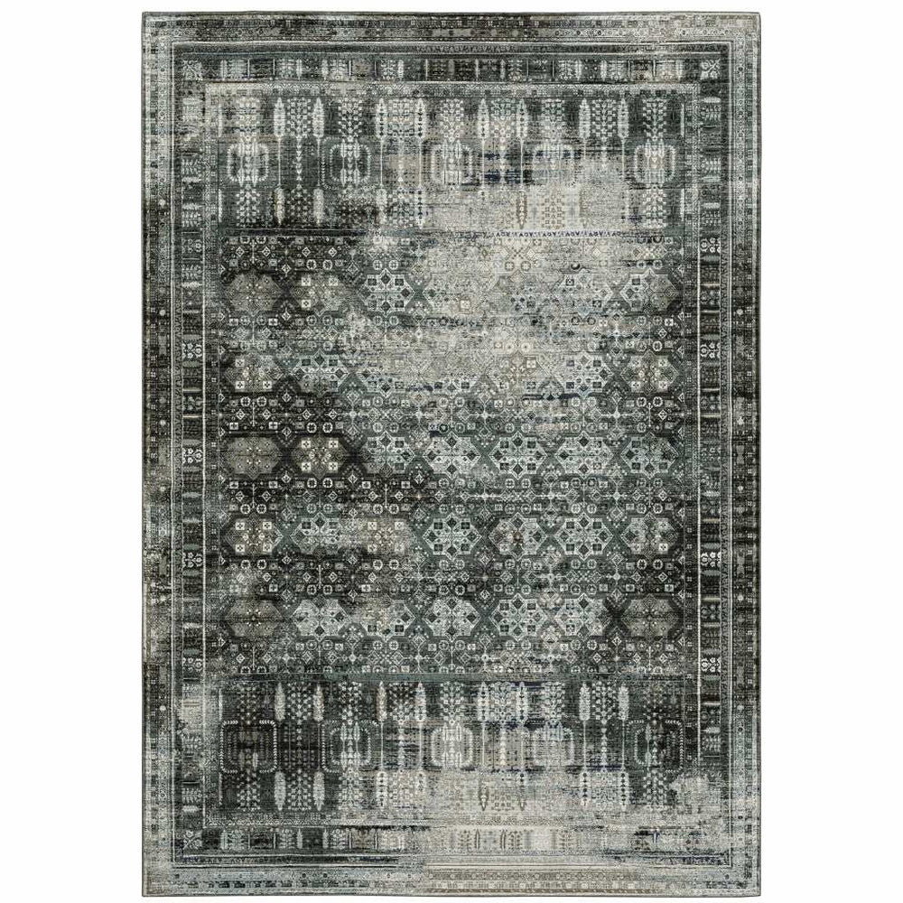8' X 11' Charcoal Grey Blue Ivory And Taupe Oriental Power Loom Stain Resistant Area Rug - Homeroots - Flyclothing LLC