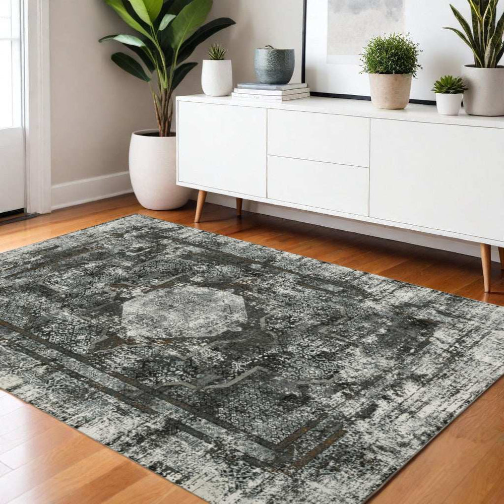 4' X 6' Charcoal Rust Grey Blue Ivory And Brown Oriental Power Loom Stain Resistant Area Rug - Homeroots - Flyclothing LLC