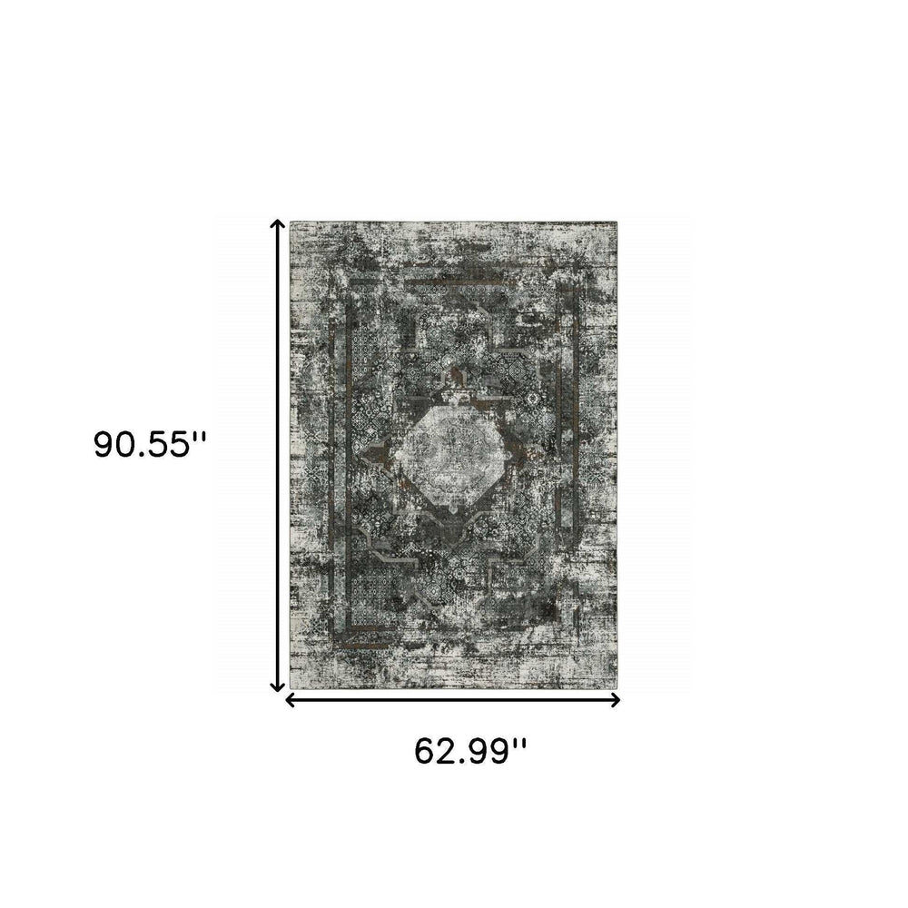 5' X 8' Charcoal Rust Grey Blue Ivory And Brown Oriental Power Loom Stain Resistant Area Rug - Homeroots - Flyclothing LLC