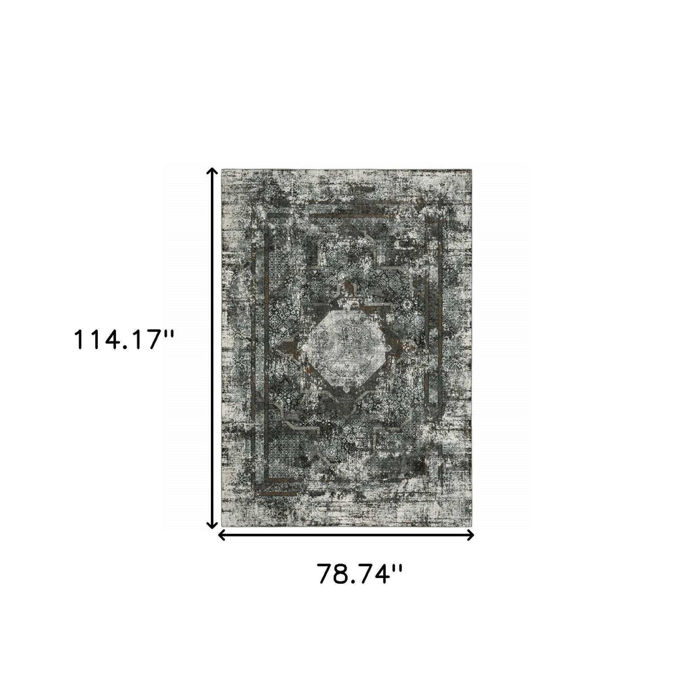 6' X 9' Charcoal Rust Grey Blue Ivory And Brown Oriental Power Loom Stain Resistant Area Rug - Homeroots - Flyclothing LLC