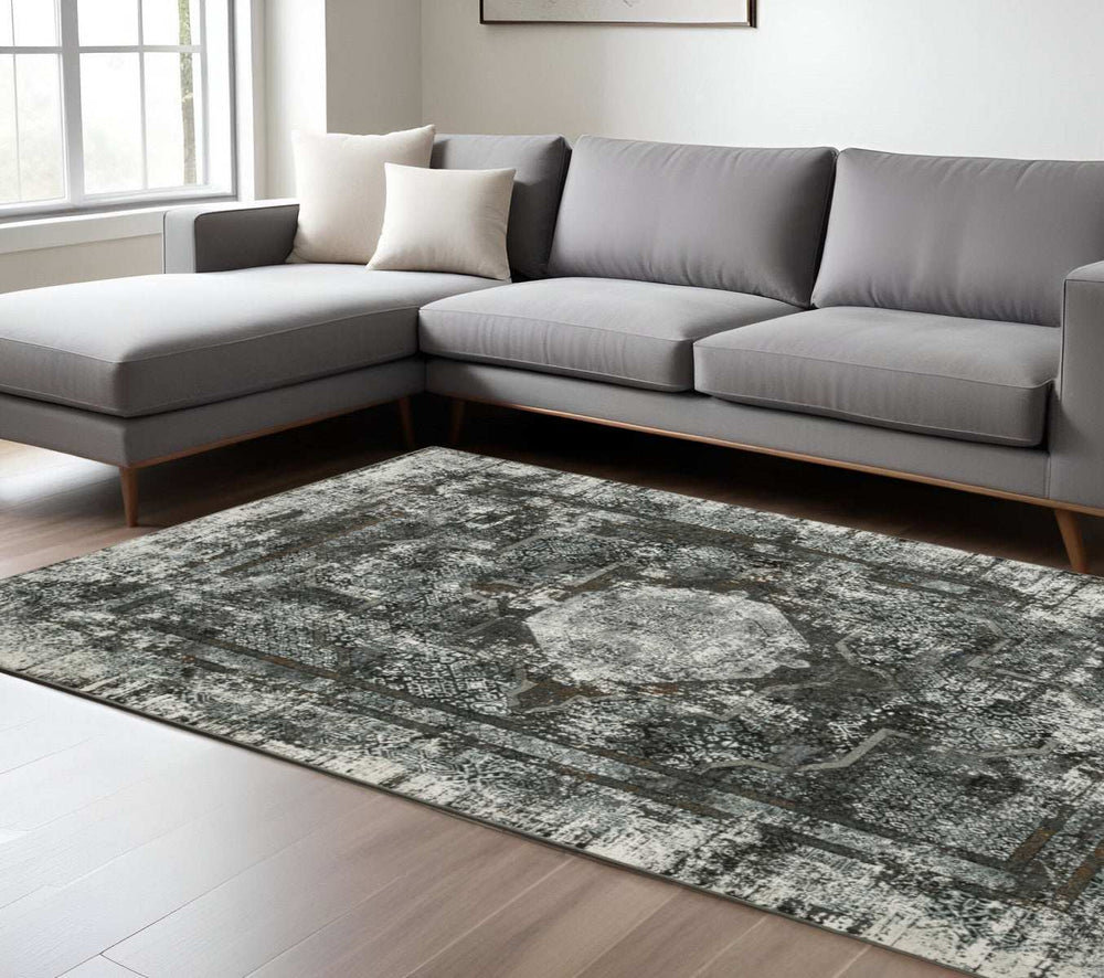 6' X 9' Charcoal Rust Grey Blue Ivory And Brown Oriental Power Loom Stain Resistant Area Rug - Homeroots - Flyclothing LLC
