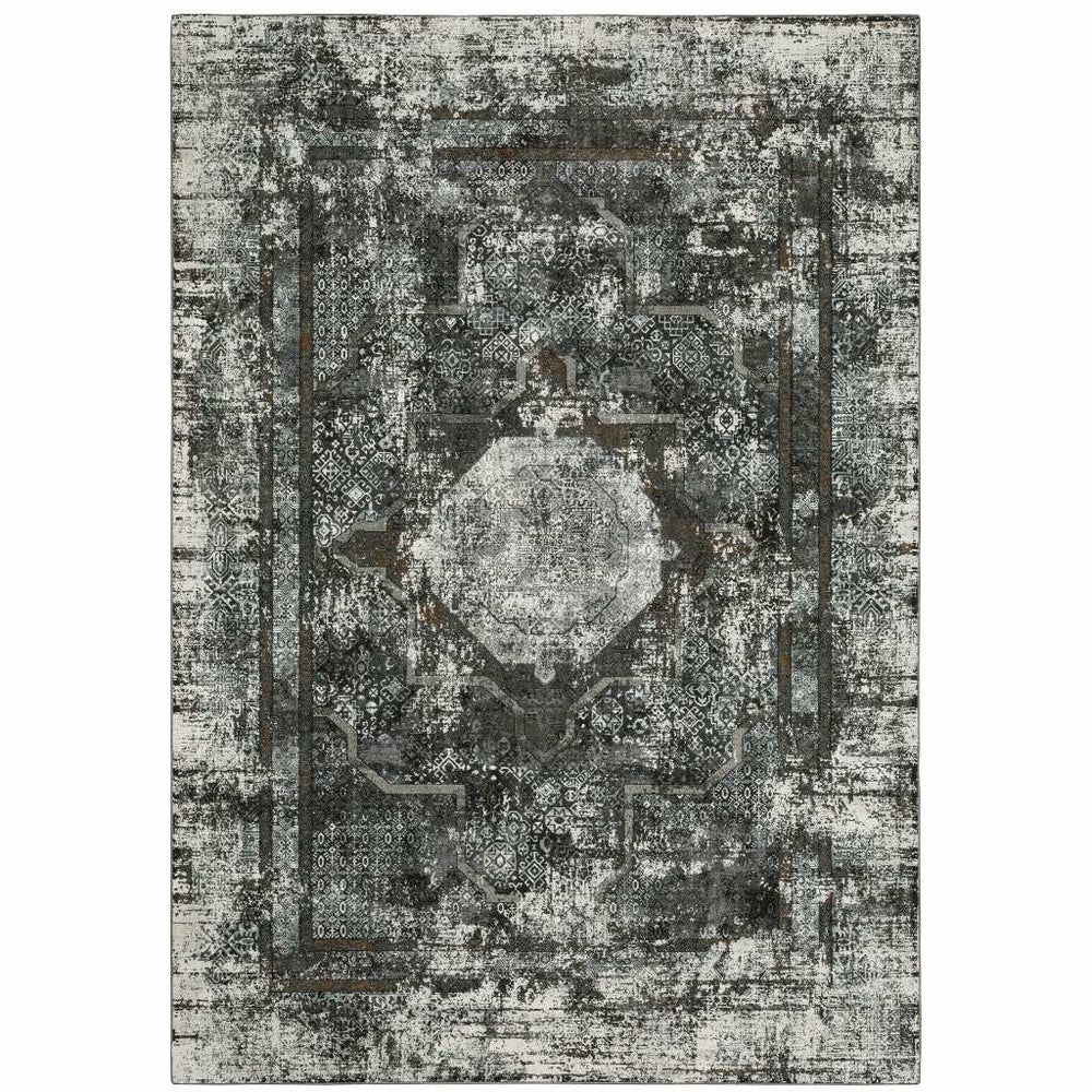 10' X 13' Charcoal Rust Grey Blue Ivory And Brown Oriental Power Loom Stain Resistant Area Rug - Homeroots - Flyclothing LLC