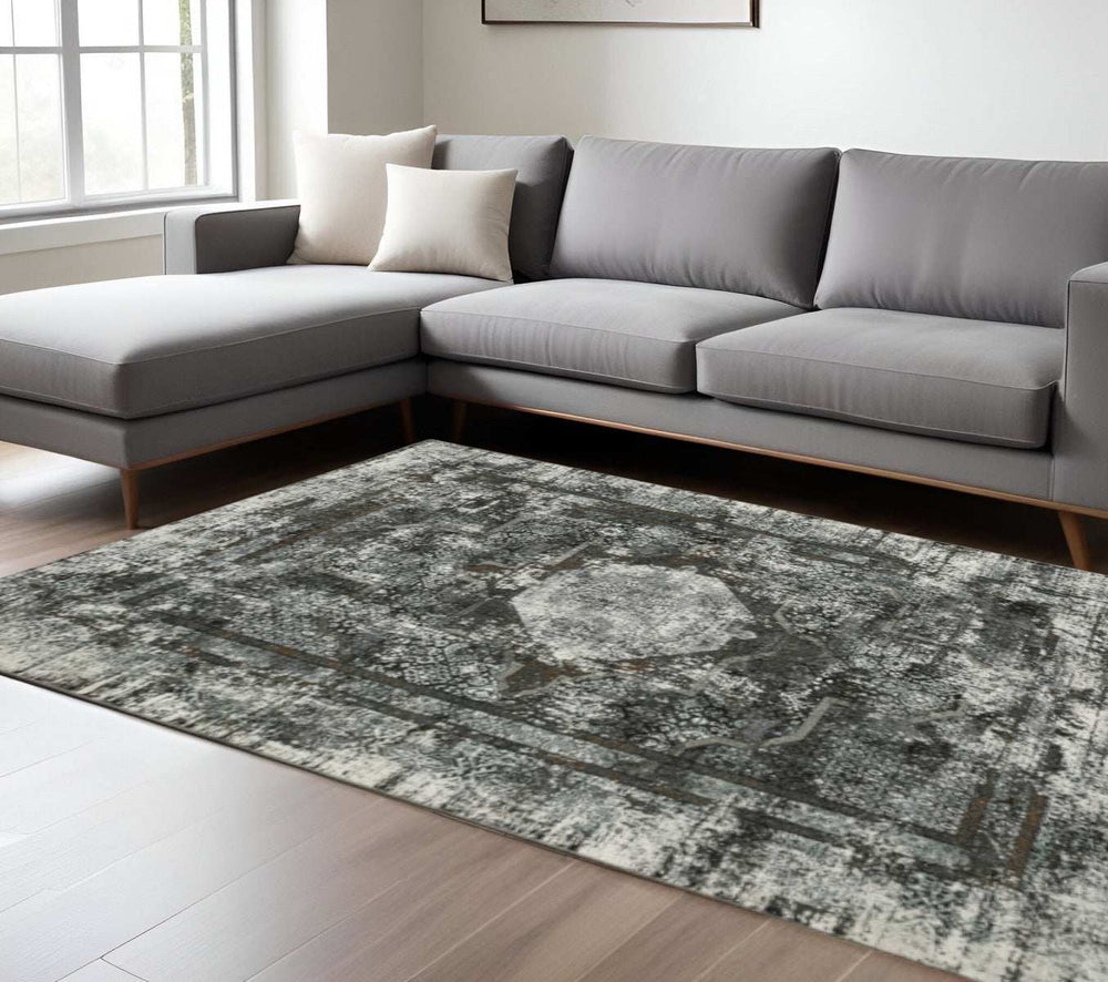 10' X 13' Charcoal Rust Grey Blue Ivory And Brown Oriental Power Loom Stain Resistant Area Rug - Homeroots - Flyclothing LLC