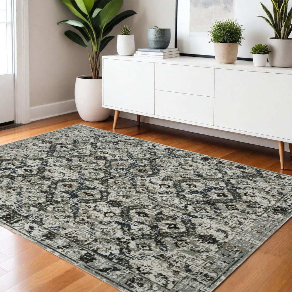 4' X 6' Ivory Charcoal Grey Blue Rust Gold And Brown Oriental Power Loom Stain Resistant Area Rug - Homeroots - Flyclothing LLC